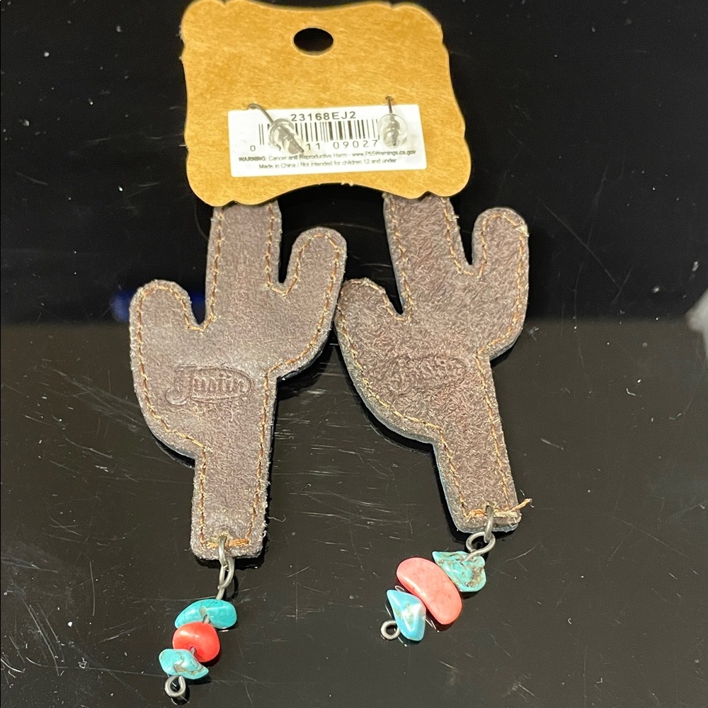 Justin Boots Beaded Turquoise Cactus Earrings with Floral Accents - Picture 7 of 7